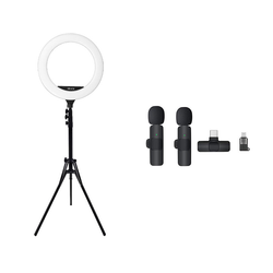 کیت تولید محتوا رینگ لایت هیرو BK416 ، توان 75 وات ، سه پایه نور و میکروفون K9 dual