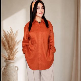 شومیز لینن آجری