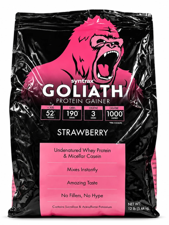 گینر سینترکس مدل syntrax|Goliath طعم توت فرنگی حاوی وی پروتئین و کازئین 5.44 کیلوگرم افزایش وزن و حجم بالا صد درصد اورجینال 💯