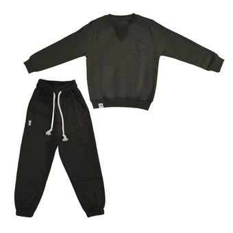 ست لباس بچه‌گانه سبز تیره | سویشرت و شلوار اسپرت پسرانه با لوگو T.S