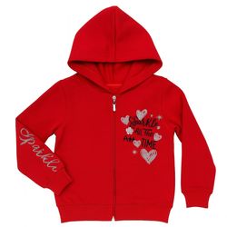 سویشرت بچگانه دخترانه قرمز زیپدار با نوشته براق Sparkle مدل اسپرت زمستانی محصول ترکیه