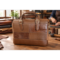 :  💼 کیف اداری و دیپلمات چرم طبیعی تمام‌دست‌دوز (طرح چهل‌تکه لاکچری)