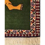 فرش دستباف سایز پادری یا پشتی زمینه سبز (تمام پشم یلمه طرح شیر قشقایی) کد 6068