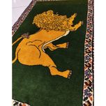 فرش دستباف سایز پادری یا پشتی زمینه سبز (تمام پشم یلمه طرح شیر قشقایی) کد 6068