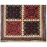 فرش دستباف سایز پادری یا پشتی (تمام پشم یلمه طرح خشت گردونه خورشید ) کد 5904