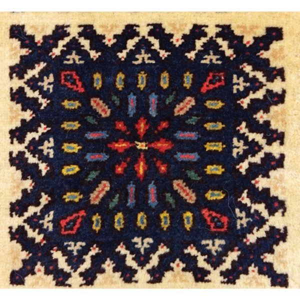 فرش دستباف سایز پادری یا پشتی (تمام پشم یلمه طرح خشت گردونه خورشید ) کد 5904