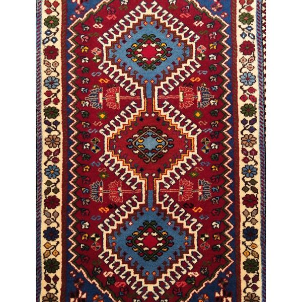 فرش دستباف سایز پادری یا پشتی زمینه لاکی (تمام پشم یلمه طرح حوضی) کد 5751