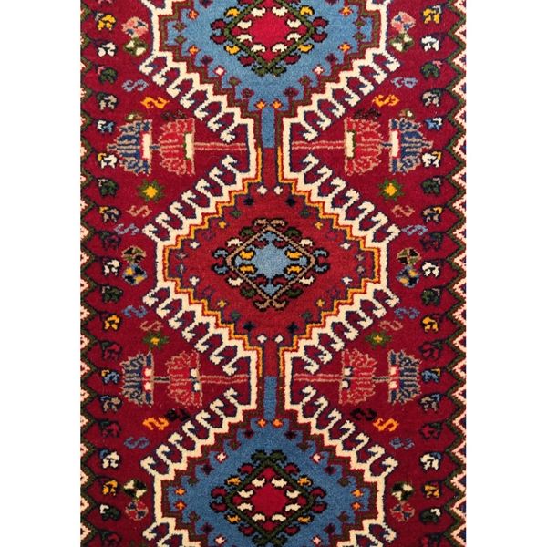 فرش دستباف سایز پادری یا پشتی زمینه لاکی (تمام پشم یلمه طرح حوضی) کد 5751