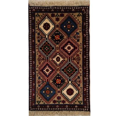 فرش دستباف سایز پادری یا پشتی زمینه گردویی (تمام پشم یلمه طرح قابی) کد5915