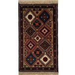 فرش دستباف سایز پادری یا پشتی زمینه گردویی (تمام پشم یلمه طرح قابی) کد5915