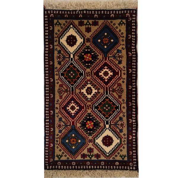 فرش دستباف سایز پادری یا پشتی زمینه گردویی (تمام پشم یلمه طرح قابی) کد5915