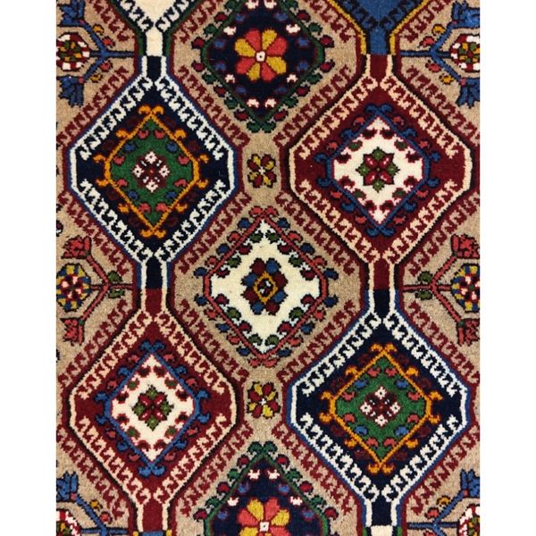 فرش دستباف سایز پادری یا پشتی زمینه گردویی (تمام پشم یلمه طرح قابی) کد5915