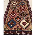 فرش دستباف سایز پادری یا پشتی زمینه گردویی (تمام پشم یلمه طرح قابی) کد5915