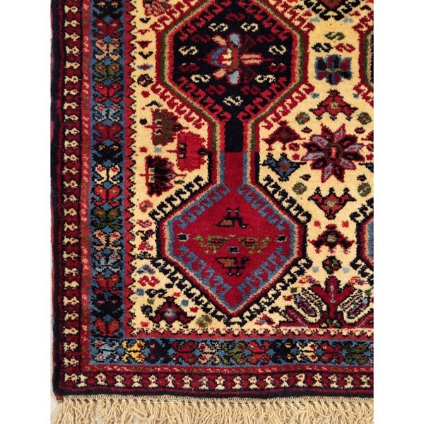 فرش دستباف سایز پادری یا پشتی زمینه کرم (تمام پشم یلمه طرح قابی) کد 5694