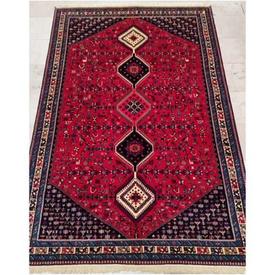 فرش دستباف سایز شش متری زمینه لاکی (تمام پشم یلمه طرح حوضی ) کد 6148