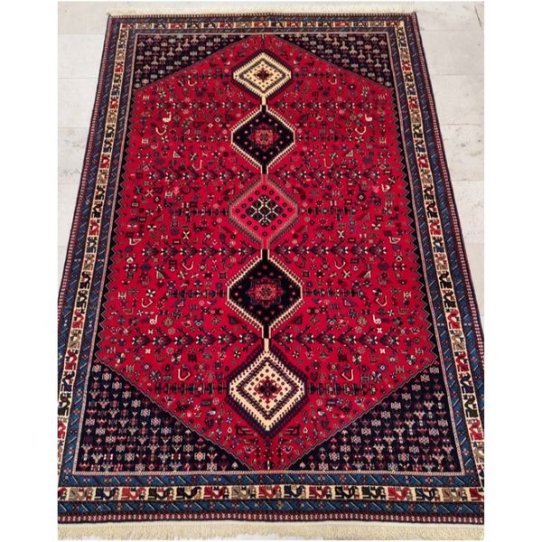 فرش دستباف سایز شش متری زمینه لاکی (تمام پشم یلمه طرح حوضی ) کد 6148