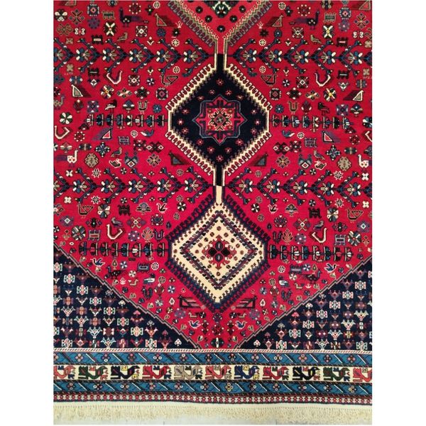 فرش دستباف سایز شش متری زمینه لاکی (تمام پشم یلمه طرح حوضی ) کد 6148