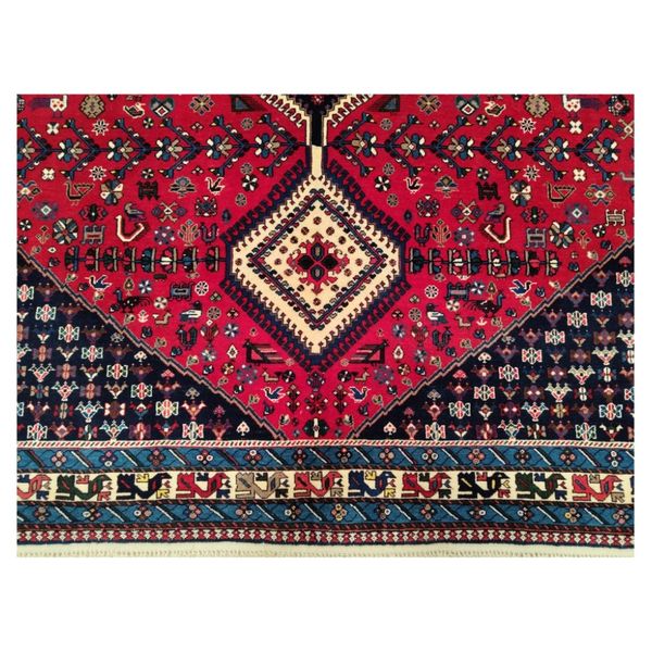 فرش دستباف سایز شش متری زمینه لاکی (تمام پشم یلمه طرح حوضی ) کد 6148