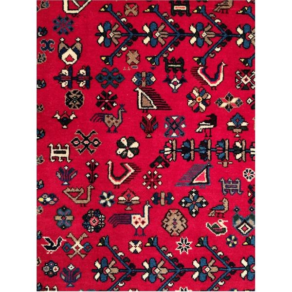 فرش دستباف سایز شش متری زمینه لاکی (تمام پشم یلمه طرح حوضی ) کد 6148