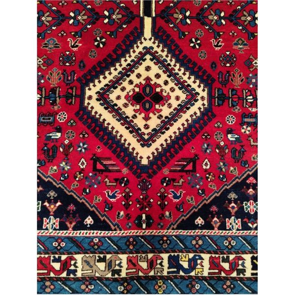 فرش دستباف سایز شش متری زمینه لاکی (تمام پشم یلمه طرح حوضی ) کد 6148