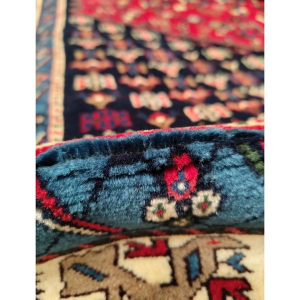 فرش دستباف سایز شش متری زمینه لاکی (تمام پشم یلمه طرح حوضی ) کد 6148