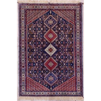 فرش دستباف سایز شش متری (تمام پشم یلمه طرح حوضی زمینه سرمه‌‌ای) کد 6050