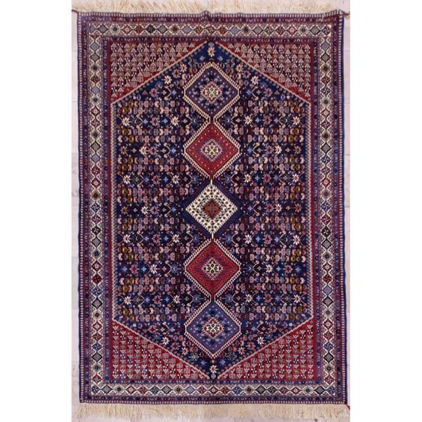 فرش دستباف سایز شش متری (تمام پشم یلمه طرح حوضی زمینه سرمهای) کد 6050