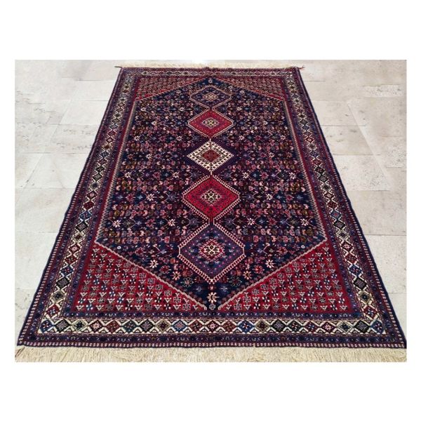 فرش دستباف سایز شش متری (تمام پشم یلمه طرح حوضی زمینه سرمهای) کد 6050