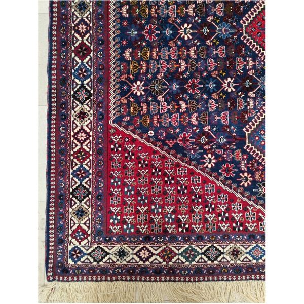 فرش دستباف سایز شش متری (تمام پشم یلمه طرح حوضی زمینه سرمهای) کد 6050