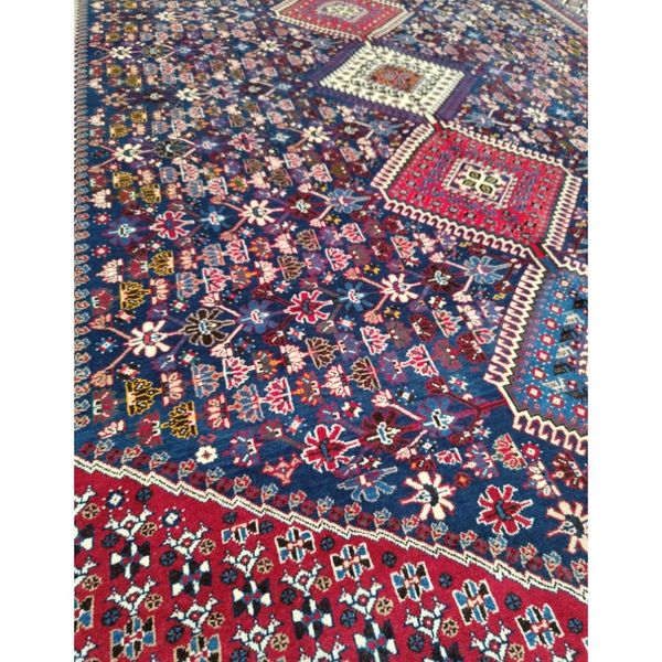 فرش دستباف سایز شش متری (تمام پشم یلمه طرح حوضی زمینه سرمهای) کد 6050