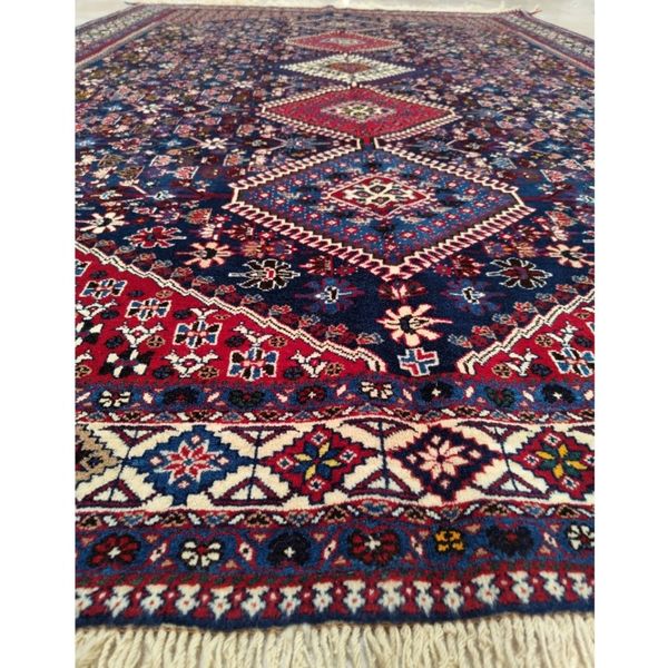 فرش دستباف سایز شش متری (تمام پشم یلمه طرح حوضی زمینه سرمهای) کد 6050