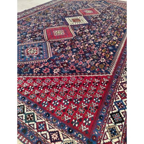 فرش دستباف سایز شش متری (تمام پشم یلمه طرح حوضی زمینه سرمهای) کد 6050