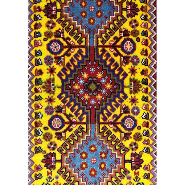 فرش دستباف سایز پادری یا پشتی زمینه زرد طلایی (تمام پشم یلمه طرح حوضی) کد 5934