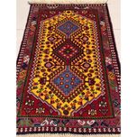 فرش دستباف سایز پادری یا پشتی زمینه زرد طلایی (تمام پشم یلمه طرح حوضی) کد 5934