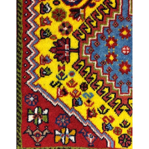 فرش دستباف سایز پادری یا پشتی زمینه زرد طلایی (تمام پشم یلمه طرح حوضی) کد 5934