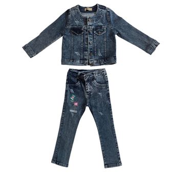 ست لباس جین دخترانه مدل FREE ZONE | کاپشن و شلوار لی پسرانه اسپرت با طرح گرافیکی