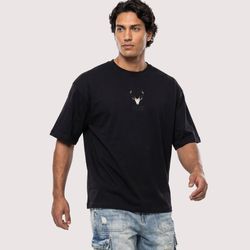 023تیشرت  مردانه مشکی مدل باکسی (Boxy) یقه گرد پنبه یک‌رو گلدوزی‌دار سایز بزرگ