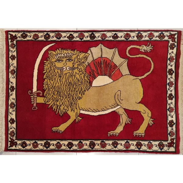 فرش دستباف سایز ذرع و نیم (تمام پشم یلمه طرح شیر و خورشید) کد 5971