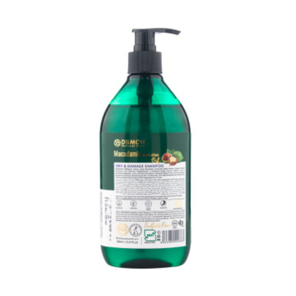 شامپو ترمیم کننده دیلمون حاوی روغن ماکادمیا فاقد سولفات مناسب مو خشک و آسیب دیده حجم 385 میلی لیتر
