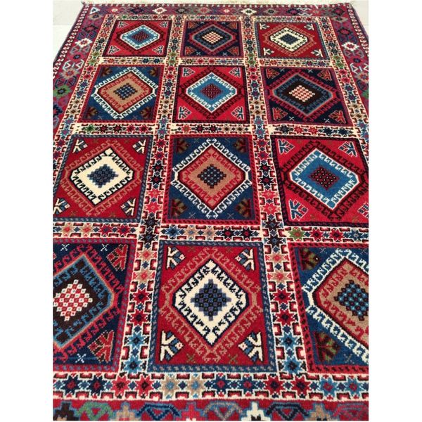 فرش دستباف سایز ذرع و نیم (تمام پشم یلمه طرح خشتی) کد 1449