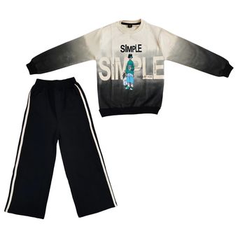 ست اسپرت پسرانه سویشرت و شلوار طوسی مشکی مدل SIMPLE | لباس روزمره و ورزشی