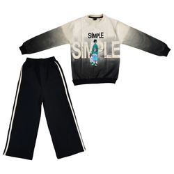 ست اسپرت پسرانه سویشرت و شلوار طوسی مشکی مدل SIMPLE | لباس روزمره و ورزشی