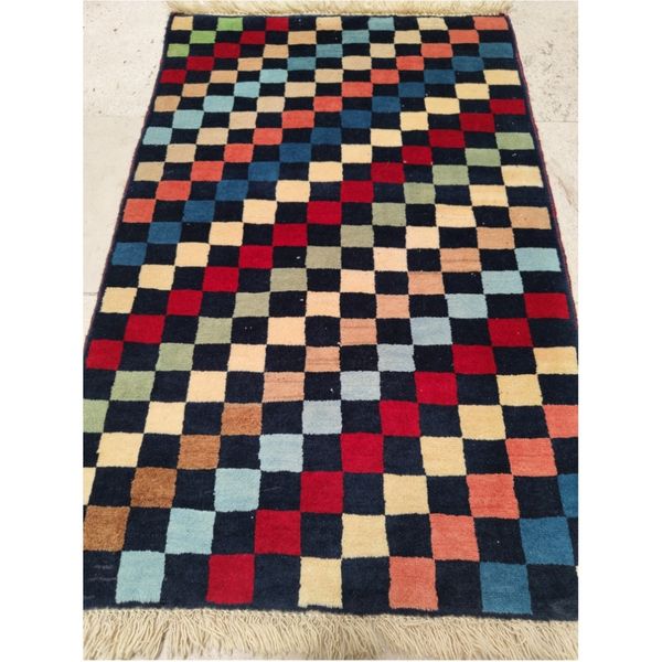 فرش دستباف سایز ذرع و چارک (تمام پشم یلمه‌باف طرح شطرنجی ) کد 5507