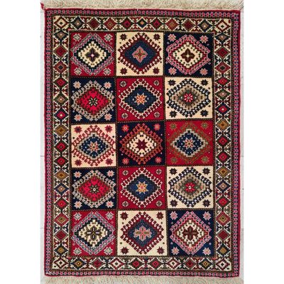 فرش دستباف سایز ذرع و نیم (تمام پشم یلمه طرح خشتی) کد 5978