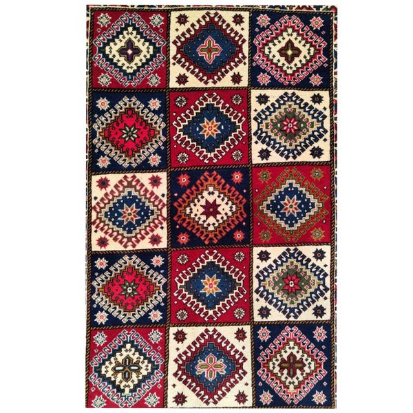 فرش دستباف سایز ذرع و نیم (تمام پشم یلمه طرح خشتی) کد 5978