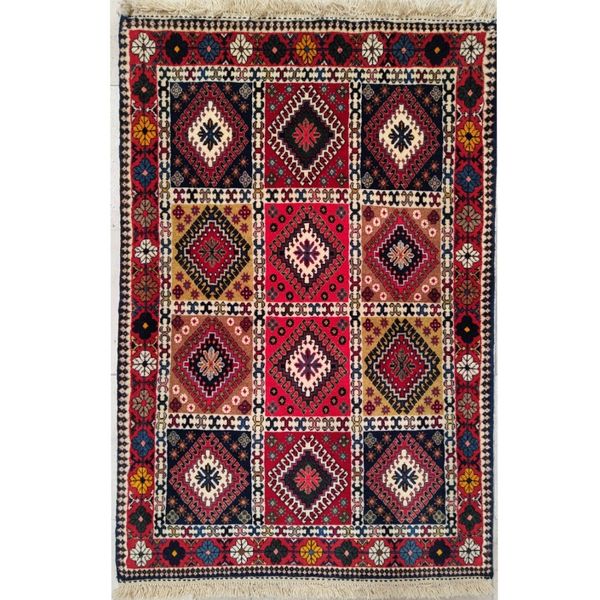 فرش دستباف سایز ذرع و نیم (تمام پشم یلمه طرح خشتی) کد 5977