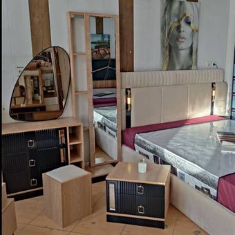 سرویس خواب کنتراست لوکس | کرم و مشکی با آینه‌های دفرمه