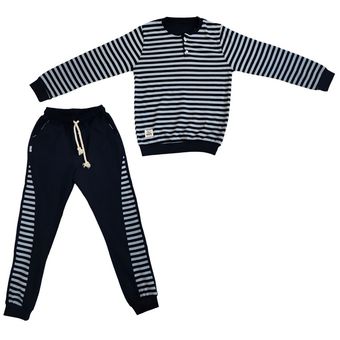 ست بلوز و شلوار بچگانه پسرانه راه راه آبی سرمه‌ای – اسپرت، راحت و مناسب چهار فصل