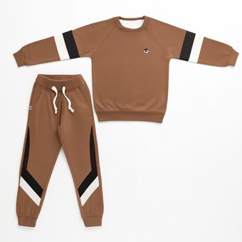 ست سویشرت و شلوار اسپرت پسرانه با طرح راه‌راه مشکی سفید