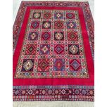 فرش دستباف سایز قالیچه (تمام پشم یلمه طرح دورخلوت لاکی زمینه خشتی) کد 6209